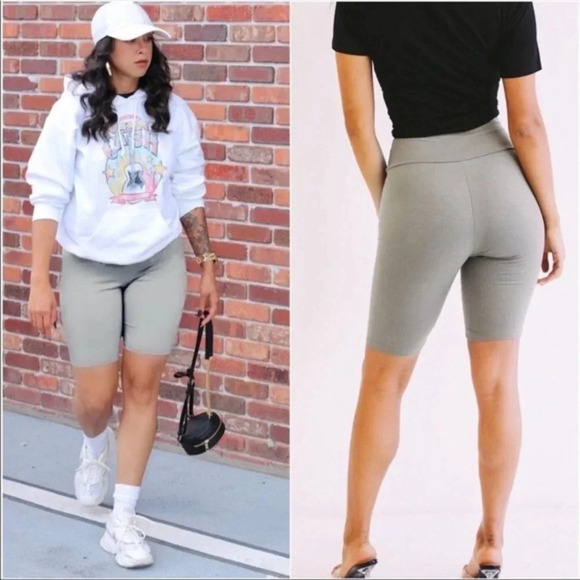 Buttery Soft High Waist Gray Biker Shorts | Stretchy Yoga Workout Shorts - Picture 1 of 4